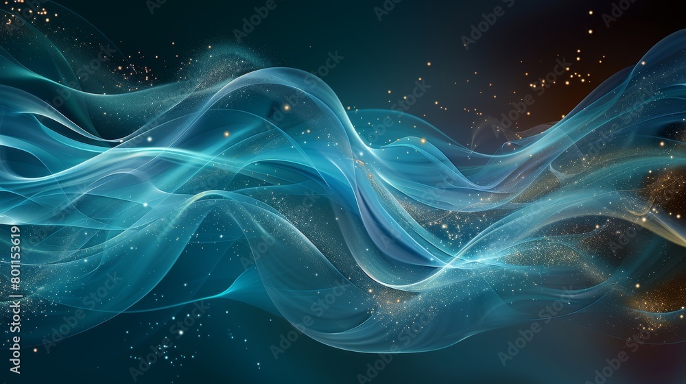 A dark blue background hosts an undulating wave of blue and gold, embellished with stars and sparkles A dark blue background hosts an undulating wave of blue and gold, embellished with stars and sparkles