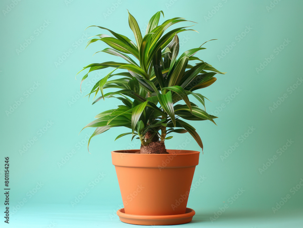 Fototapeta premium Dracaena plant in bright terracota pot