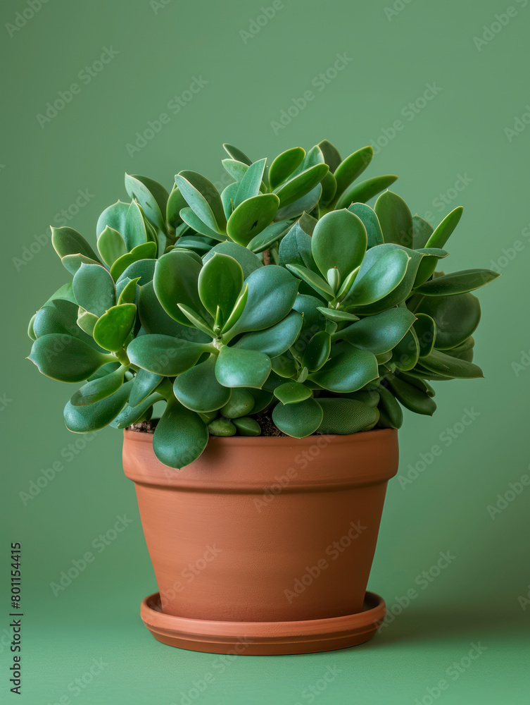 Jade plant in a terracota pot, studio shot Jade plant in a terracota pot, studio shot