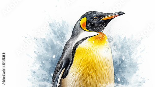 The expressive penguin of Antarctica, a pinniped black-and-white bird in a tailcoat in colored splashes of watercolor paints photo