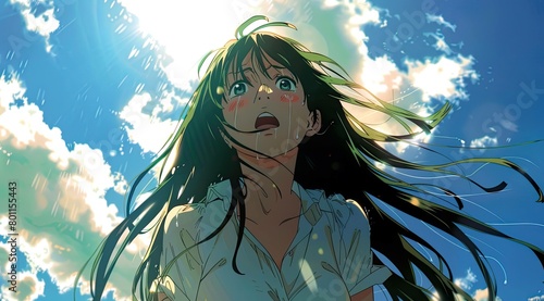 Girl Crying Under the Blue Sky