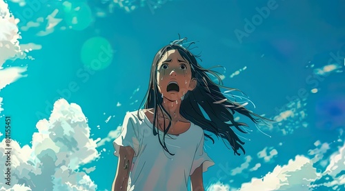 Girl Crying Under the Blue Sky