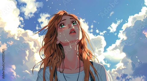 Girl Crying Under the Blue Sky