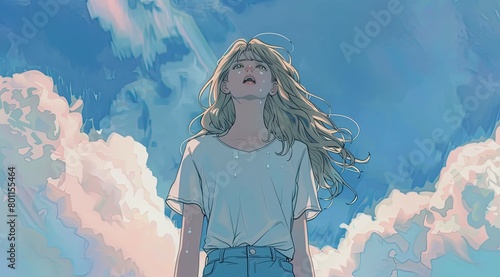 Girl Crying Under the Blue Sky