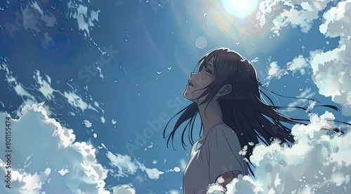 Girl Crying Under the Blue Sky