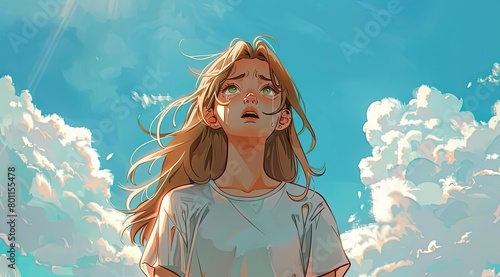 Girl Crying Under the Blue Sky