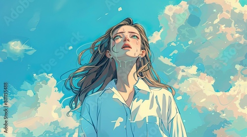 Girl Crying Under the Blue Sky