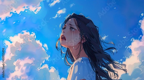 Girl Crying Under the Blue Sky