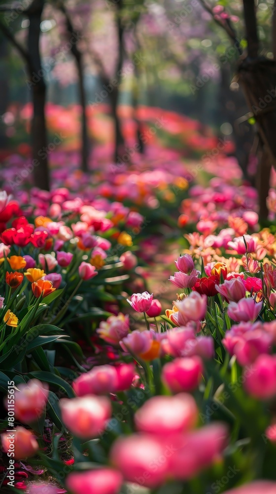 A beautiful garden with many different colored flowers