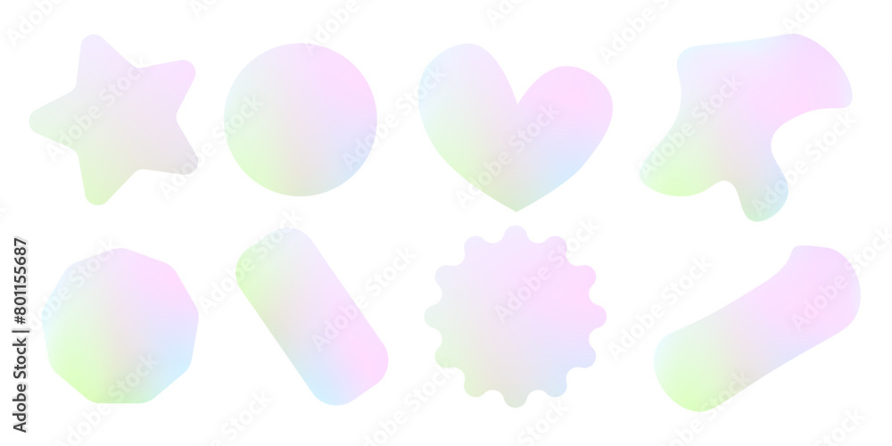 Color stickers mockup set. Blank labels of different abstract and geometric shapes, circle wrinkled paper emblems. Stickers or patches for preview tags, labels. Vector illustration isolated on white.