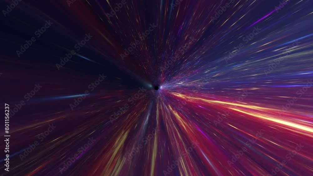 Wormhole through time and space. Space curvature. Hyper jump in space in hyperspace among colorful stars, galaxies and nebulae in red colors. Elements of this video furnished by NASA.