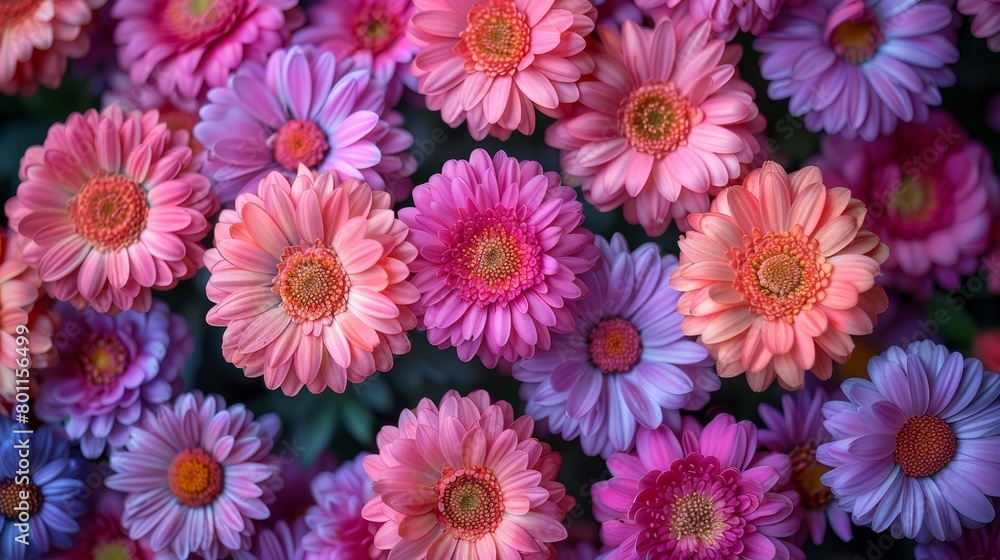 A cluster of pink and purple flowers, surrounded by more pink and purple blooms A cluster of pink and purple flowers, surrounded by more pink and purple blooms