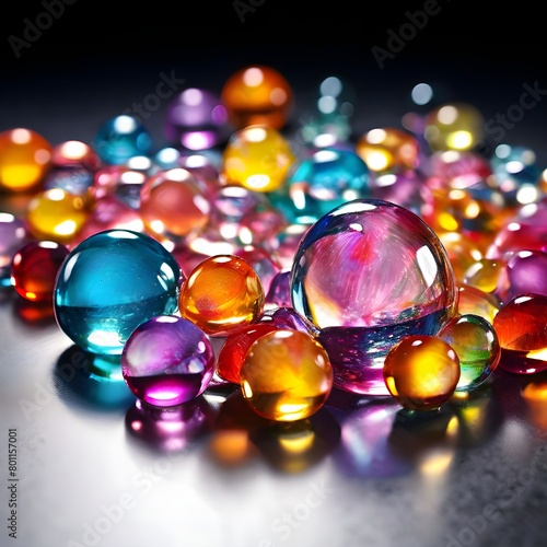 A vibrant colorful acrylic crystal clear bead scattered on the floor