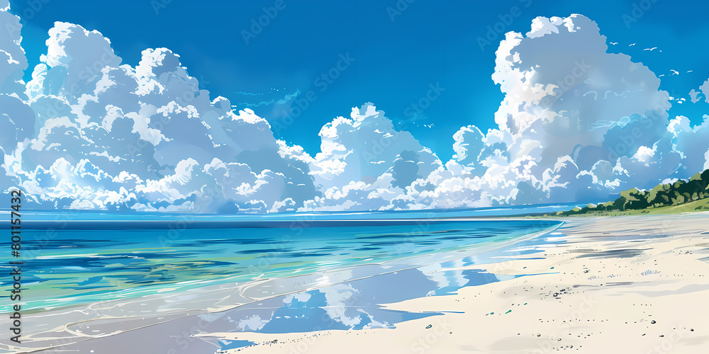 Beauty, sea, beach, hand-painted, illustration
