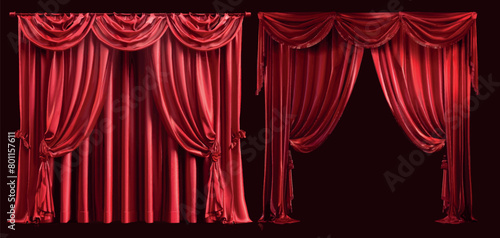 Dramatic circus or opera curtains, stage red drapery. Red velvet curtains in spotlight