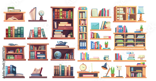 A bookshelf, a pile of textbooks, a shelf in a bookstore or a school education store.