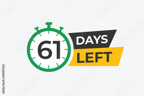 61 days to go countdown template. 61 day Countdown left days banner design. 61 Days left countdown timer