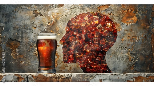 Artful of Alcohols Impact A Brain Shaped Beer Silhouette photo
