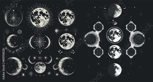 The mysterious moon phases. Mysterious moonlight activity stages photo