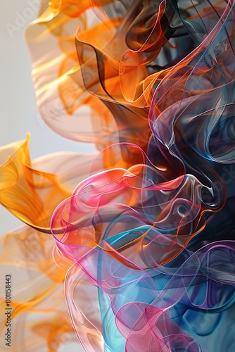 A colorful, abstract painting of a flame with orange, pink, and blue colors