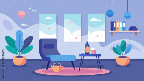 A therapy room transformed into a calming and serene environment with soft music and essential oils to enhance the effects of ketamine treatment.