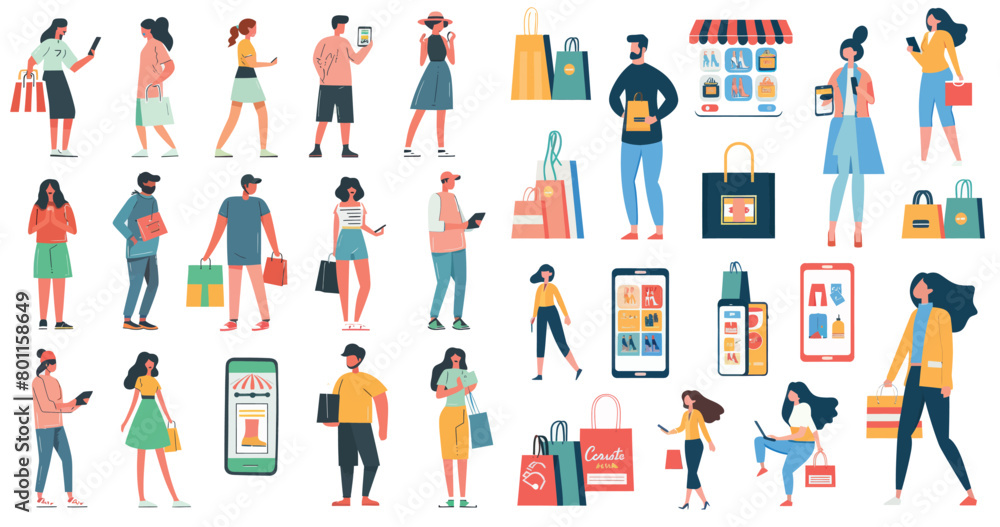 custom made wallpaper toronto digitalAn online shopping concept with an online market, mobile apps, and shoppers buying gifts.