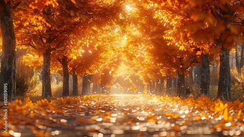 Captivating Autumn Alley A Vibrant Journey through a Golden Tree Lined Path