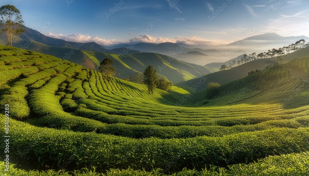 rice field in the mountains Picturesque tea plantation, cut out