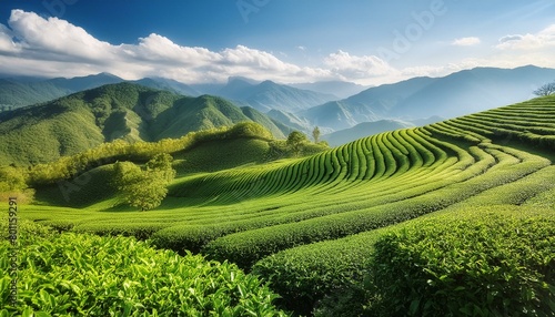 rice field in the mountains Picturesque tea plantation  cut out