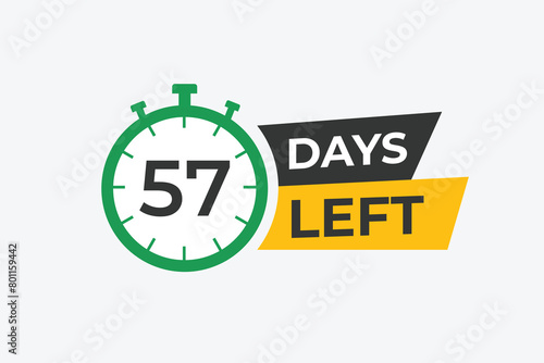 57 days to go countdown template. 57 day Countdown left days banner design. 57 Days left countdown timer