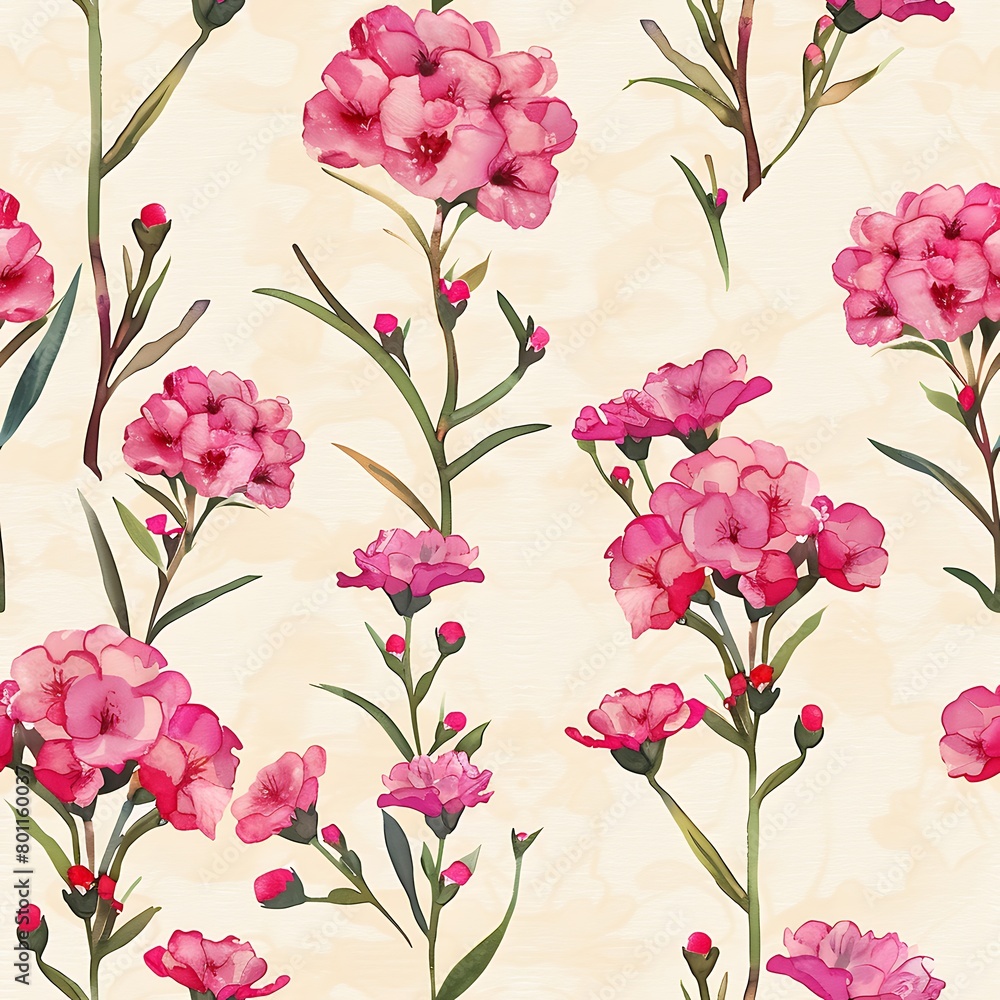 Seamless pattern with pink carnation flowers