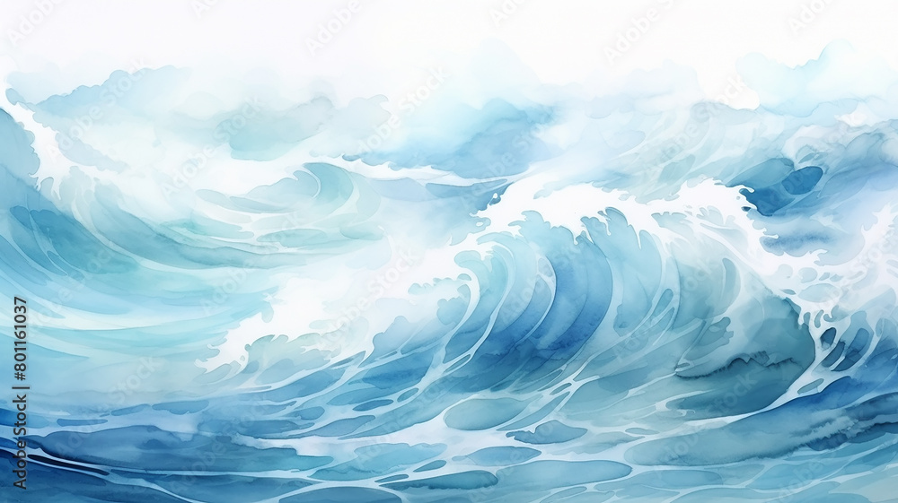 Blue sea waves during a storm, background image in watercolor style Blue sea waves during a storm, background image in watercolor style