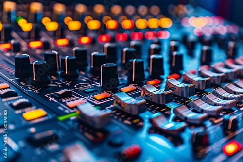 Close-Up of Professional Audio Mixing Console 