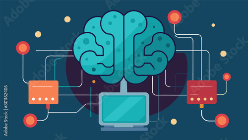 A brain connected to a computer through intricate wires and circuitry representing the seamless integration of human and machine in a quantum neural.