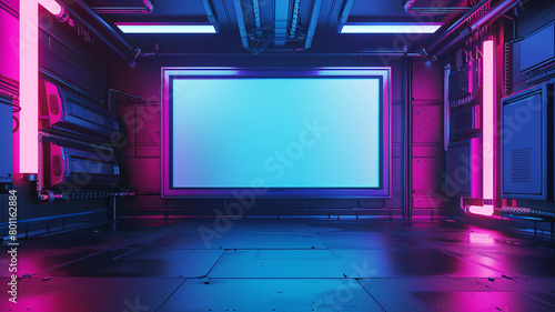 In a futuristic virtual environment, a blank chroma TV mockup serves as the perfect canvas for your content, allowing you to create impactful visuals that resonate with your audience