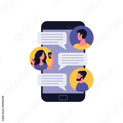 Chatting and messaging people on smartphone. Flat ilustration