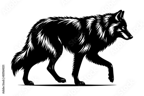 Wolf walking silhouette clip art. Vector illustration