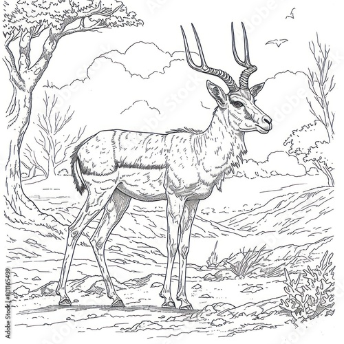 gazelle drawing Coloring book page