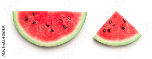 Fototapeta Naklejka Na Ścianę i Meble -  Semicircle and triangle shaped ripe watermelon slices isolated