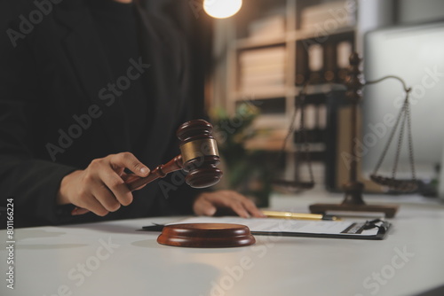 Law theme, gavel or mallet of the judge, lawyer enforcement officers, evidence-based cases taken into account in the court abount business, legislation.
