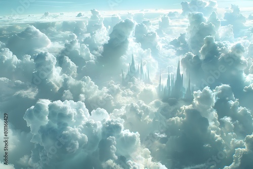 HighAltitude City of Clouds A Dreamlike Vision of Ephemeral Structures in Soft Whites and Blues