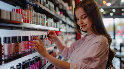 Female client choosing color of nail polish in beauty salon 