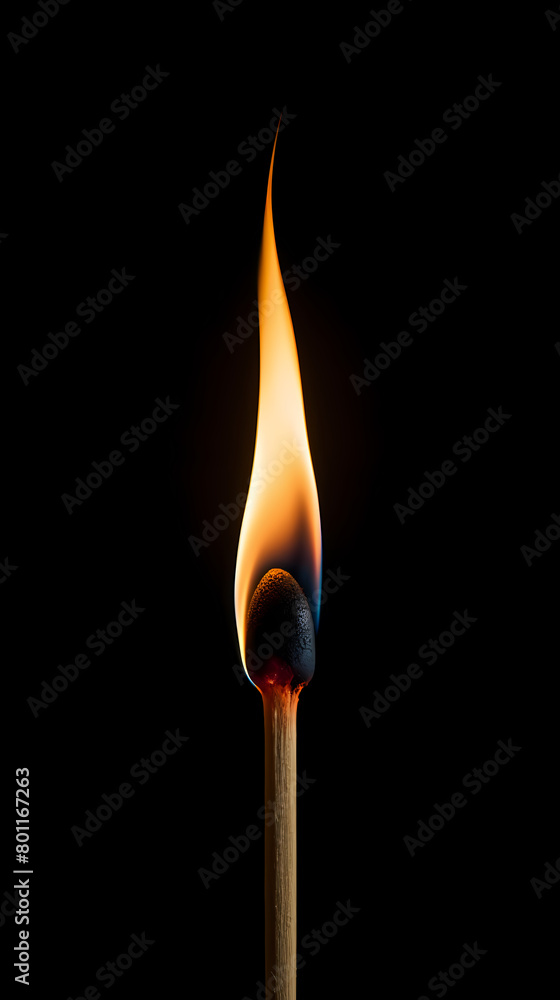 Close up of burning match isolated on black background Close up of burning match isolated on black background