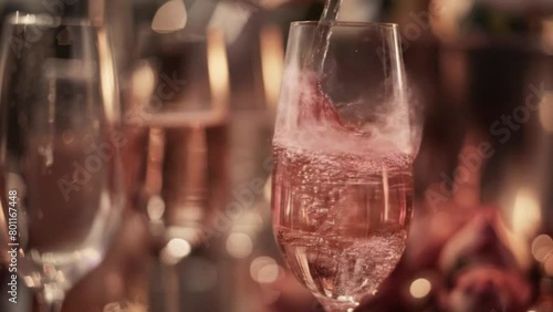 glass of pink champagne, bubbles rising
