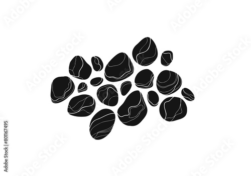 Design from various pebbles, set of pebbles silhouette.