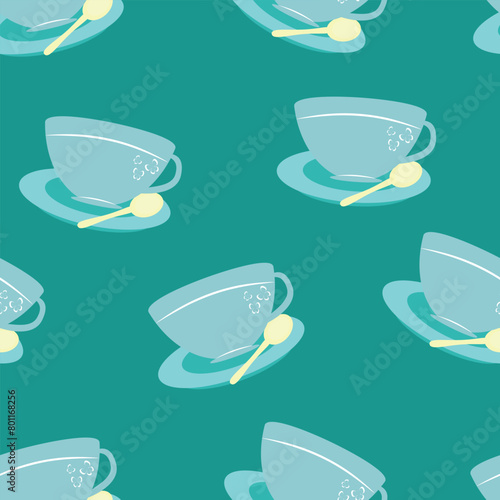 green seamless pattern with cups 