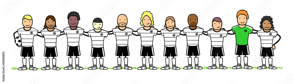 German football team lineup illustration showing diverse players German football team lineup illustration showing diverse players
