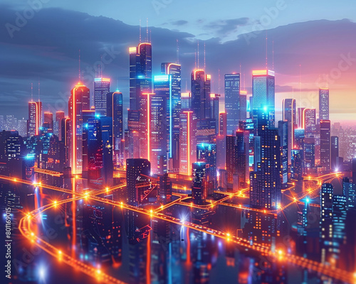 Smart city concept with IoT devices managing lighting and energy  showcasing urban technology integration