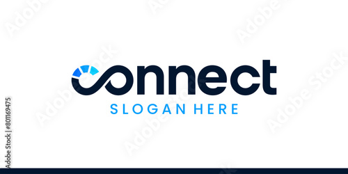 Connect Logo design wordmark. Infinity logo with technology data progress design graphic symbol icon vector
