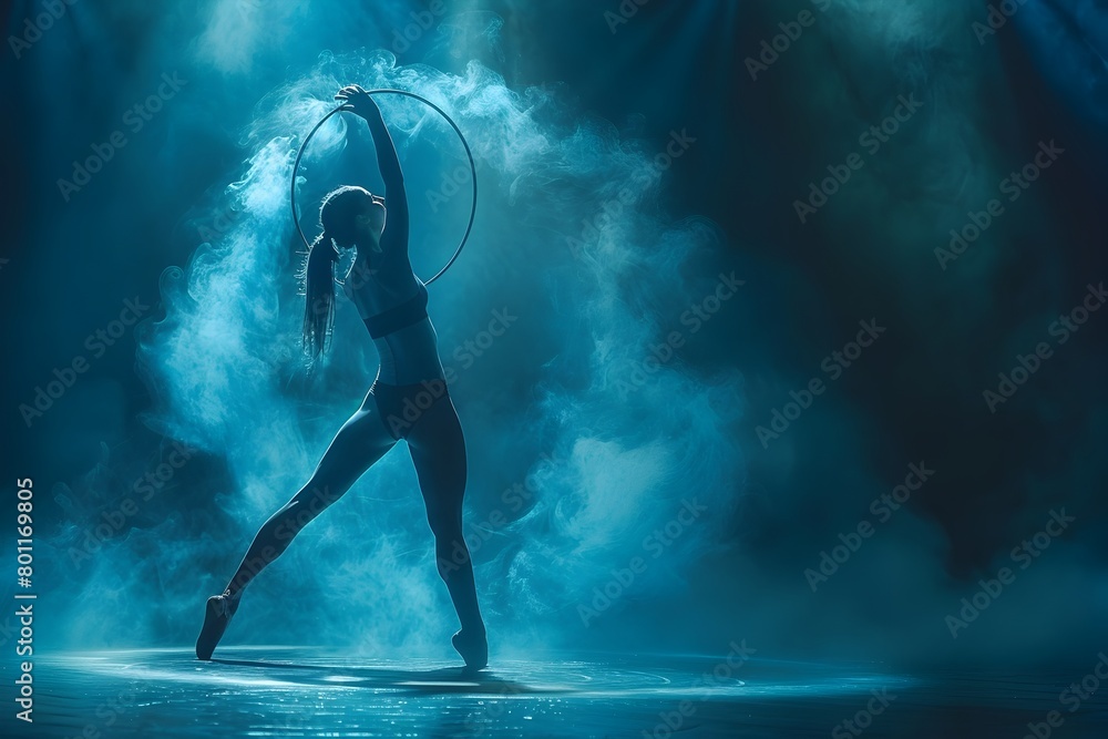 Silhouette of Female Gymnast Performing in Moody Blue Lighting